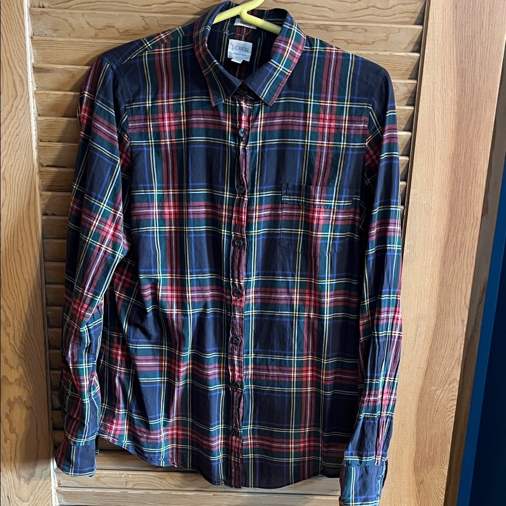 J. Crew Navy and Red Plaid Button Down Shirt